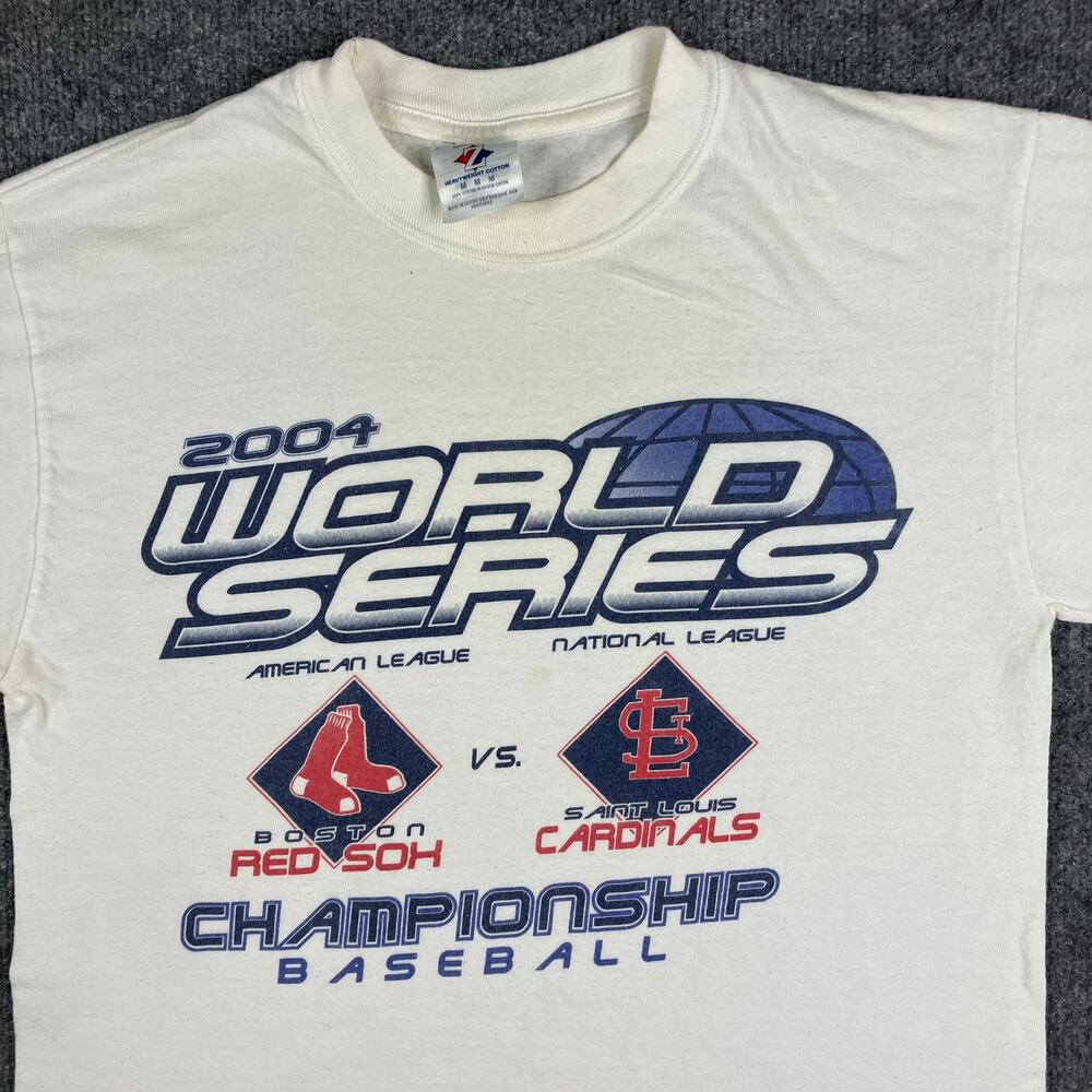 Jerzees T-Shirt Mens M White 2004 World Series Red Sox Cardinals Graphic Tee